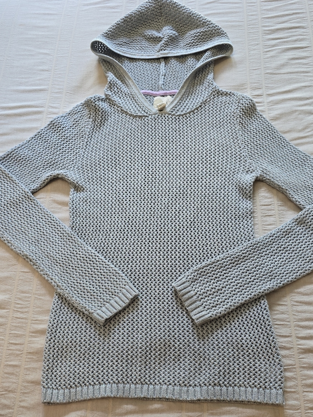 Peek Light Gray Hooded Open-Knit Girls Sweater Sixe 3XL (14)